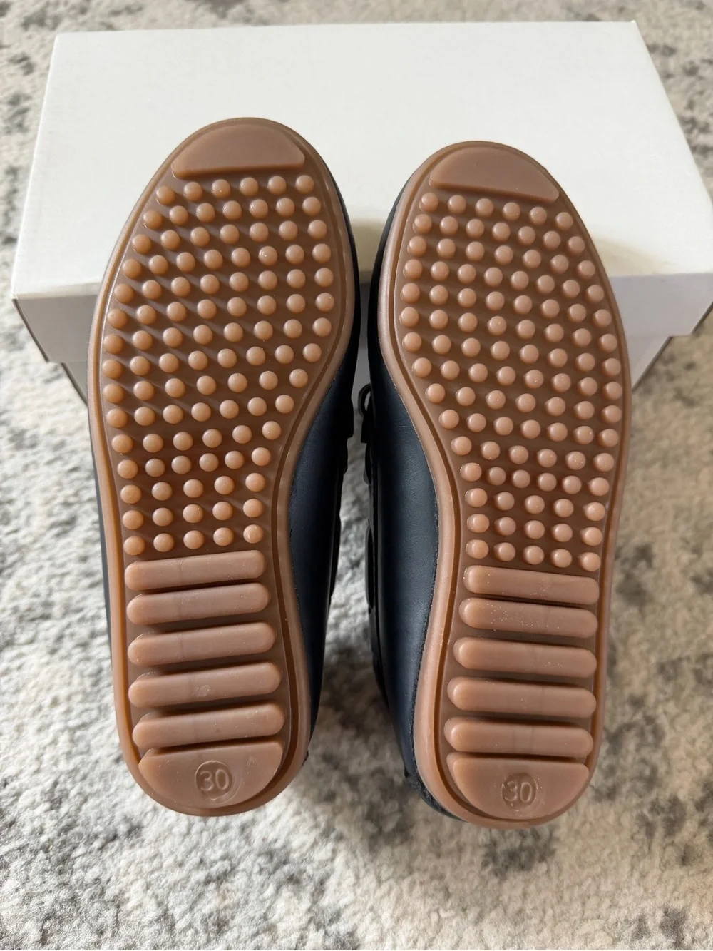 Kids Black Leather Moccasin Loafers with Brown Sole